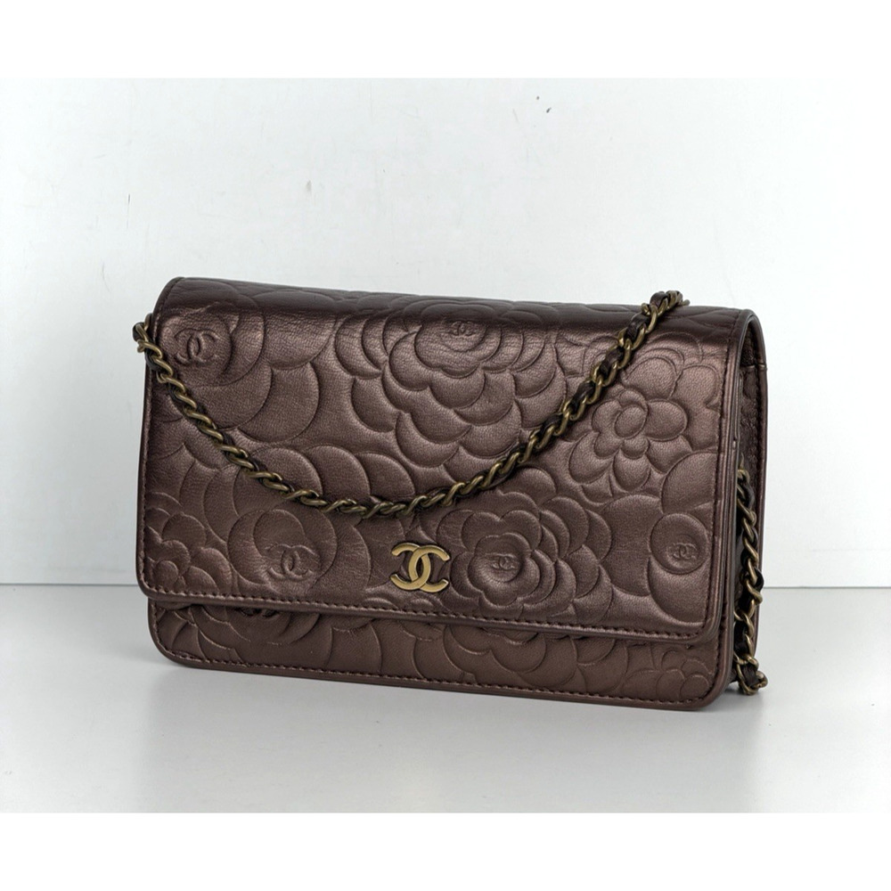Chanel Camellia Wallet On Chain Crossbody Bag in Brown Leather 2013-2014 U2